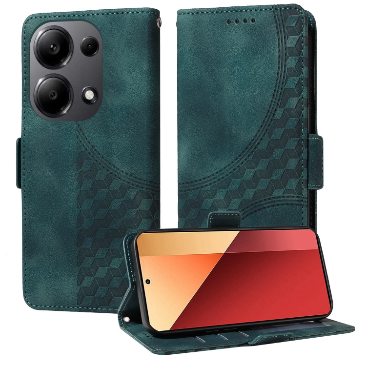 

For Redmi Note 13 4G Embossed Rhombus Starry Leather Phone Case(Green)