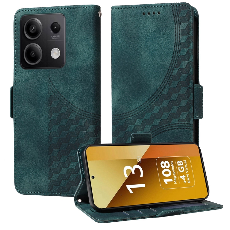 

For Redmi Note 13 5G Embossed Rhombus Starry Leather Phone Case(Green)