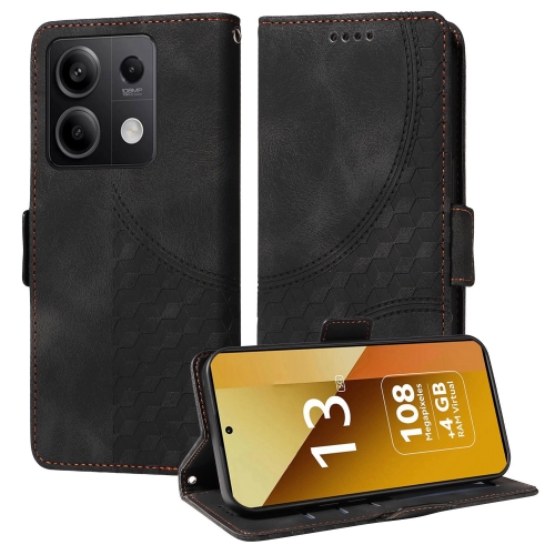 

For Redmi Note 13 5G Embossed Rhombus Starry Leather Phone Case(Black)