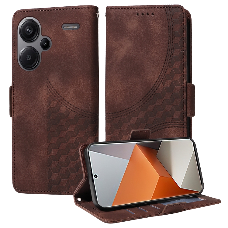 

For Redmi Note 13 Pro+ 5G Embossed Rhombus Starry Leather Phone Case(Brown)