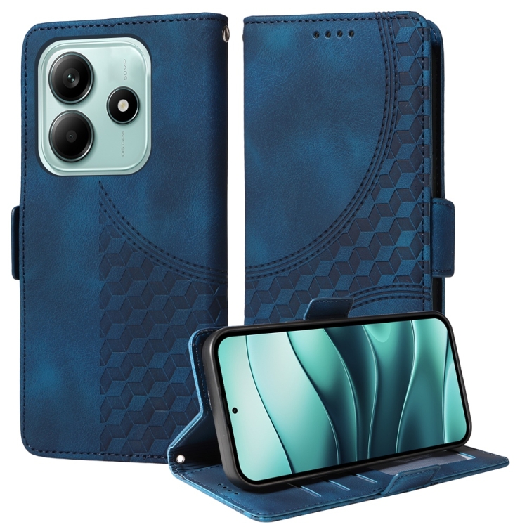 

For Redmi Note 14 5G Embossed Rhombus Starry Leather Phone Case(Blue)
