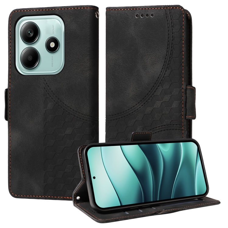 

For Redmi Note 14 5G Embossed Rhombus Starry Leather Phone Case(Black)