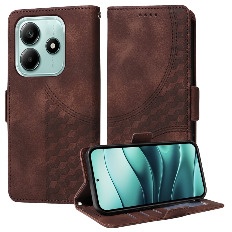 

For Redmi Note 14 5G Embossed Rhombus Starry Leather Phone Case(Brown)