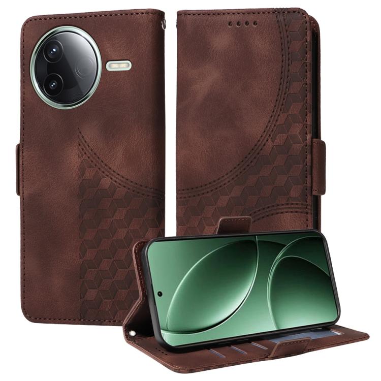 

For Redmi K80 Embossed Rhombus Starry Leather Phone Case(Brown)