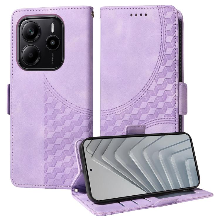 

For Redmi Note 14 4G 164.84mm Embossed Rhombus Starry Leather Phone Case(Purple)