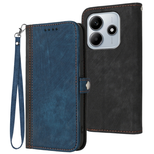 

For Redmi Note 14 5G Side Buckle Double Fold Hand Strap Leather Phone Case(Royal Blue)