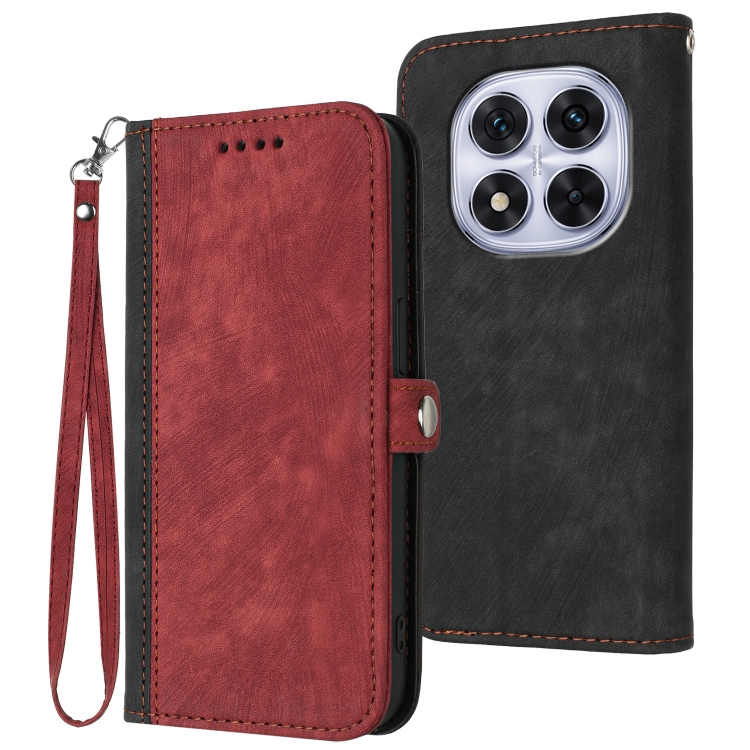 

For Redmi Note 14 Pro 5G Side Buckle Double Fold Hand Strap Leather Phone Case(Red)