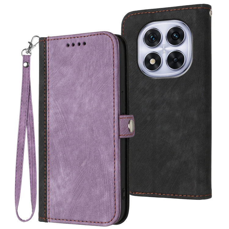 

For Redmi Note 14 Pro 5G Side Buckle Double Fold Hand Strap Leather Phone Case(Purple)