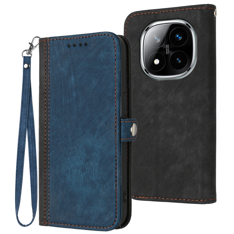 

For Redmi Note 14 Pro+ 5G Side Buckle Double Fold Hand Strap Leather Phone Case(Royal Blue)