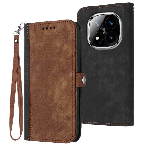 

For Redmi Note 14 Pro+ 5G Side Buckle Double Fold Hand Strap Leather Phone Case(Brown)