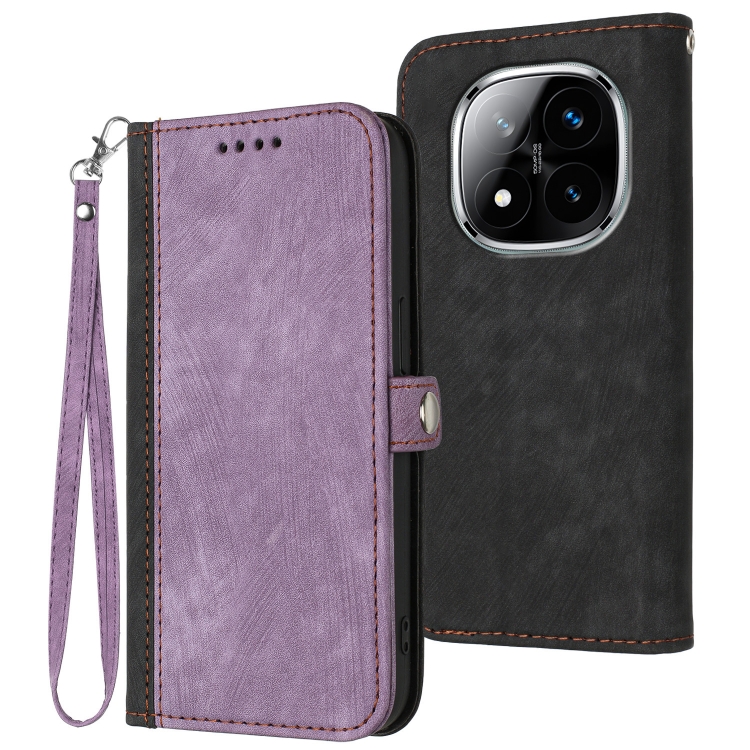 

For Redmi Note 14 Pro+ 5G Side Buckle Double Fold Hand Strap Leather Phone Case(Purple)
