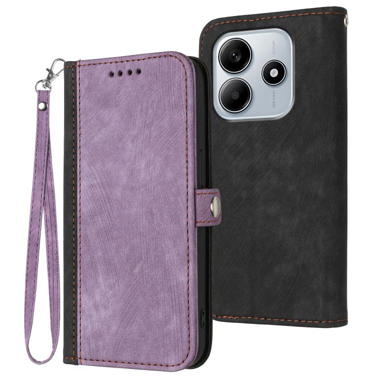 

For Redmi Note 14 4G 163.25mm Side Buckle Double Fold Hand Strap Leather Phone Case(Purple)