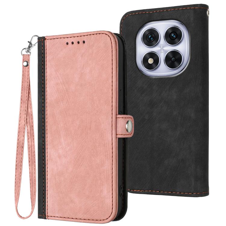 

For Redmi Note 14 Pro 4G Side Buckle Double Fold Hand Strap Leather Phone Case(Pink)