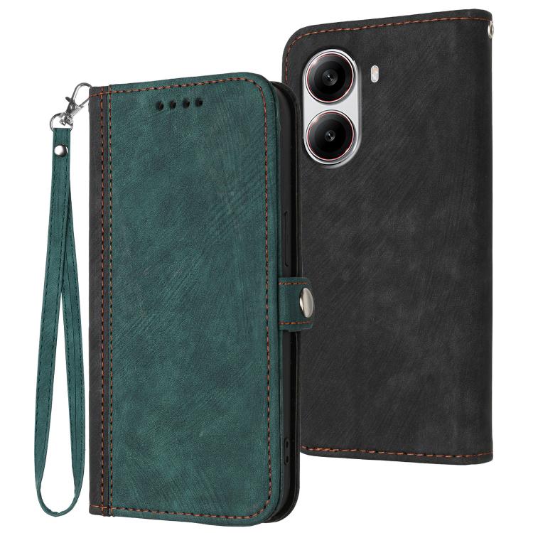 

For Redmi Turbo 4 / Xiaomi Poco X7 Pro Side Buckle Double Fold Hand Strap Leather Phone Case(Dark Green)