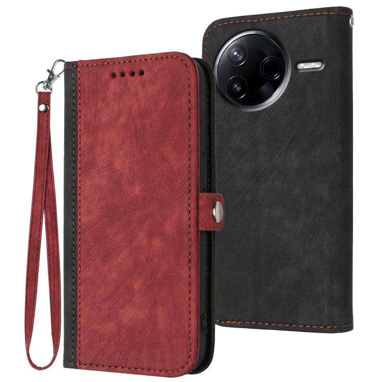 

For Redmi K80 / Xiaomi Poco F7 Pro Side Buckle Double Fold Hand Strap Leather Phone Case(Red)