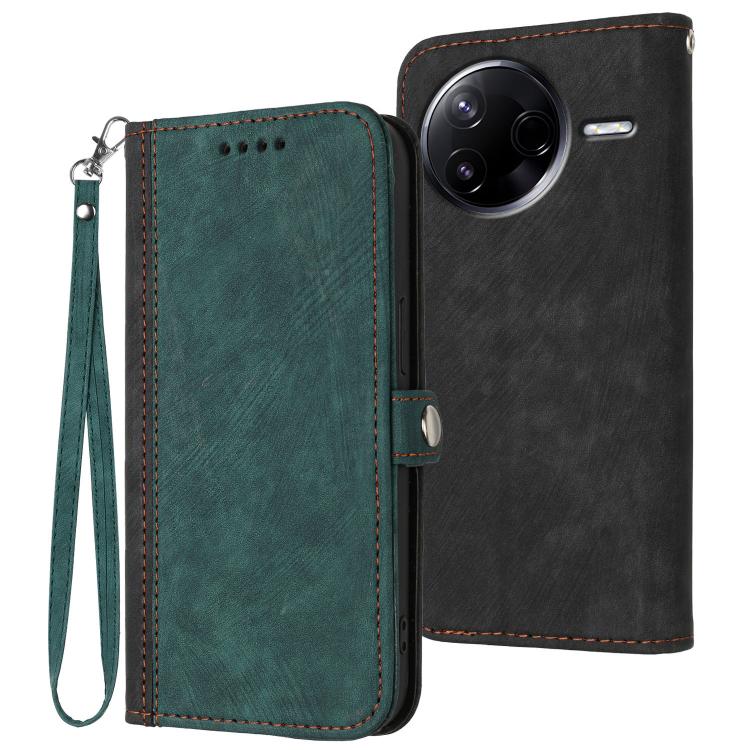 

For Redmi K80 / Xiaomi Poco F7 Pro Side Buckle Double Fold Hand Strap Leather Phone Case(Dark Green)