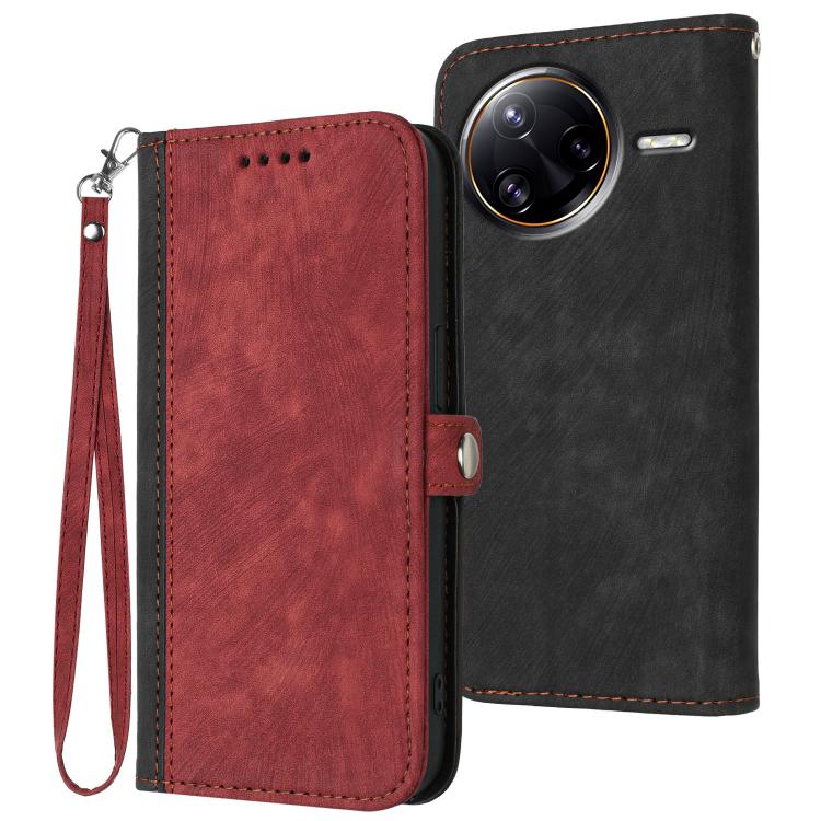 

For Redmi K80 Pro / Xiaomi Poco F7 Ultra Side Buckle Double Fold Hand Strap Leather Phone Case(Red)