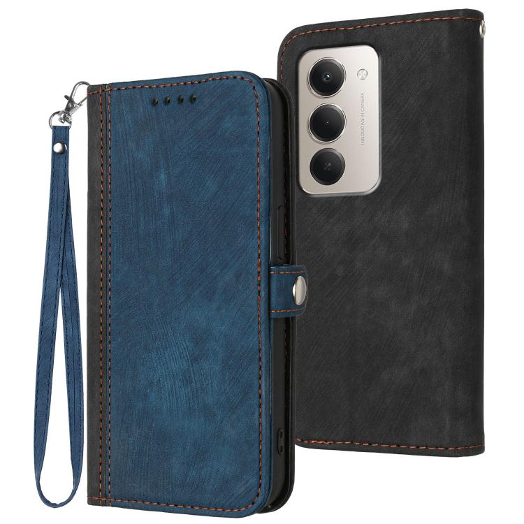 

For Redmi 15 5G / 4G EU 171mm Side Buckle Double Fold Hand Strap Leather Phone Case(Royal Blue)