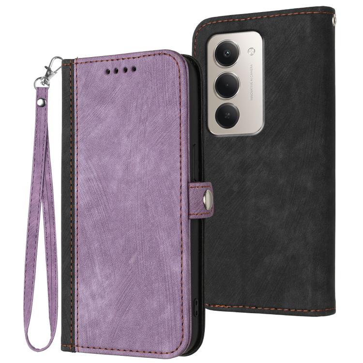 

For Redmi 15 5G / 4G EU 171mm Side Buckle Double Fold Hand Strap Leather Phone Case(Purple)