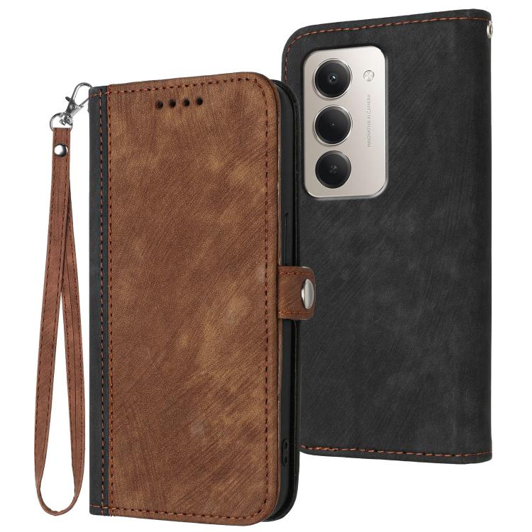

For Redmi 15 5G Global / 15 4G SEA 169.5mm Side Buckle Double Fold Hand Strap Leather Phone Case(Brown)