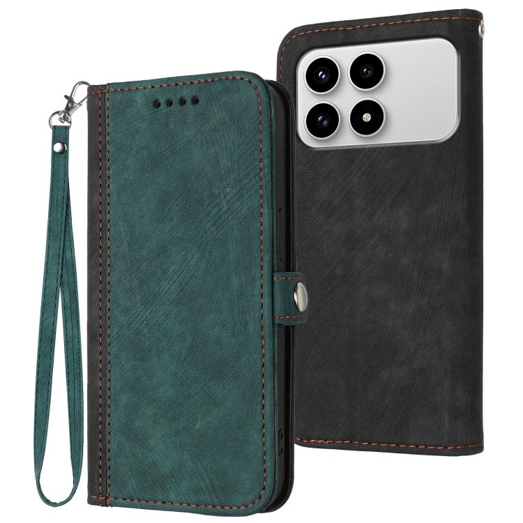 

For Redmi K90 / Xiaomi Poco F8 Pro 5G Side Buckle Double Fold Hand Strap Leather Phone Case(Dark Green)