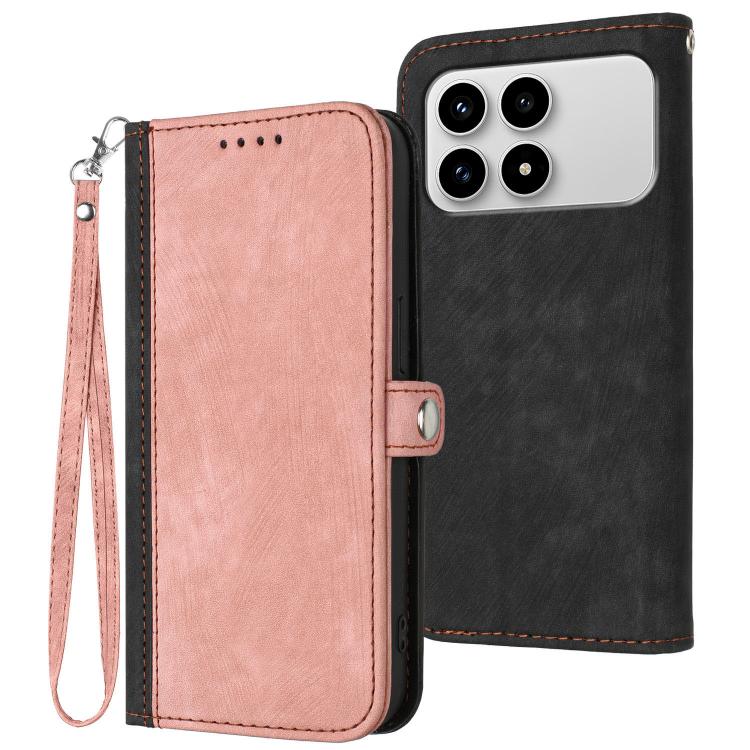 

For Redmi K90 / Poco F8 Pro 5G Side Buckle Double Fold Hand Strap Leather Phone Case(Pink)