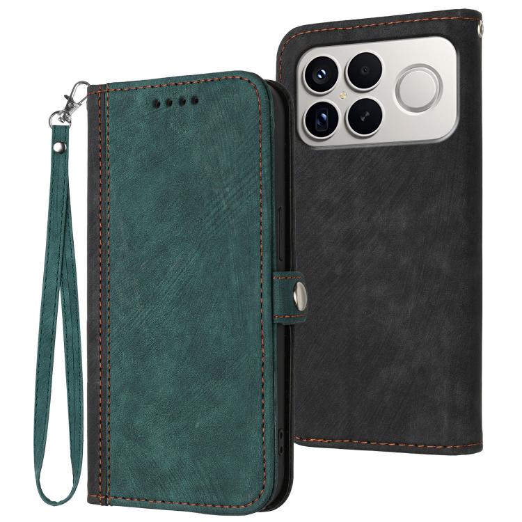 

For Redmi K90 Pro Max / Poco F8 Ultra Side Buckle Double Fold Hand Strap Leather Phone Case(Dark Green)