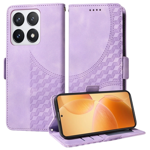 

For Xiaomi 14T Pro Embossed Rhombus Starry Leather Phone Case(Purple)