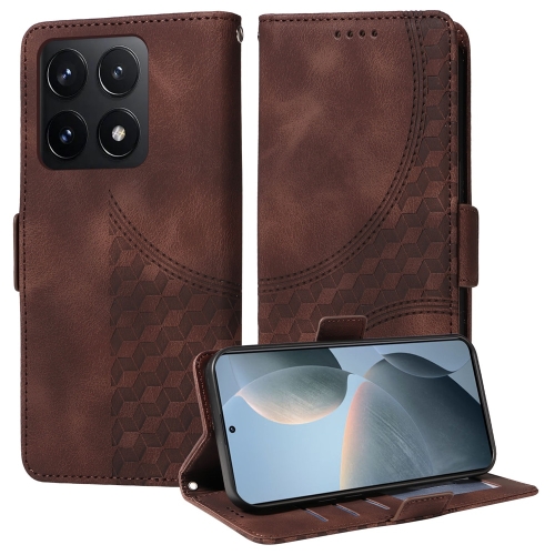 

For Xiaomi 14T Embossed Rhombus Starry Leather Phone Case(Brown)