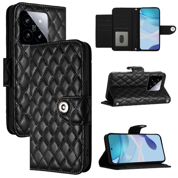 

For Xiaomi 14 Rhombic Texture Flip Leather Phone Case with Lanyard(Black)