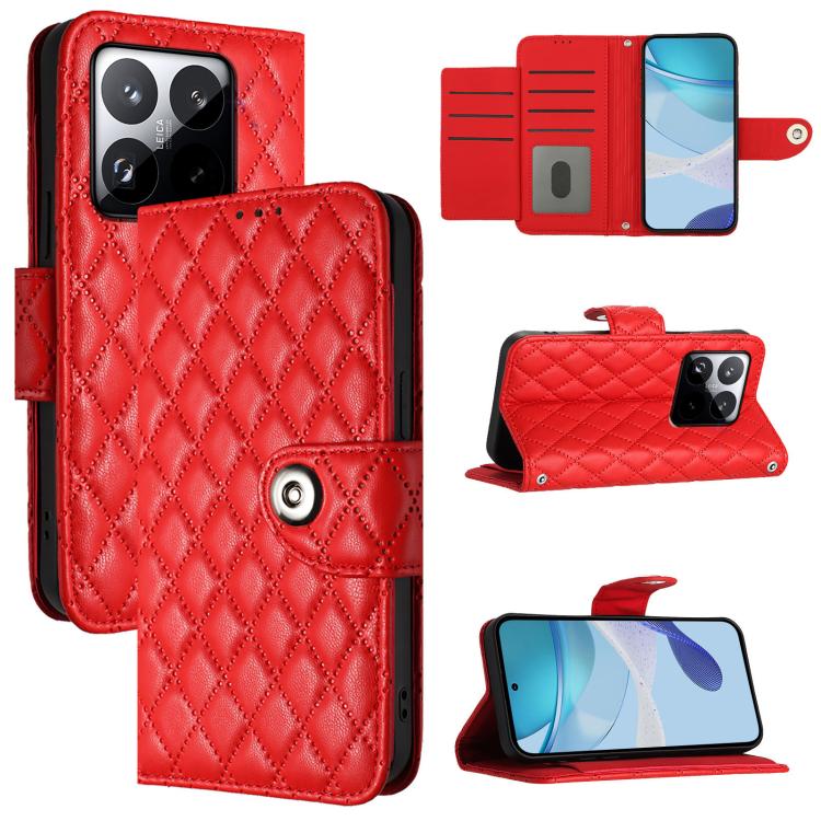 

For Xiaomi 15T 5G Rhombic Texture Flip Leather Phone Case with Lanyard(Red)