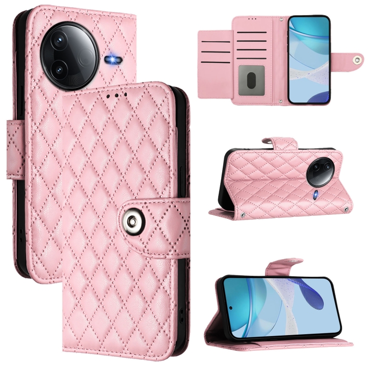

For Redmi K80 5G / K80 Pro 5G Rhombic Texture Flip Leather Phone Case with Lanyard(Pink)
