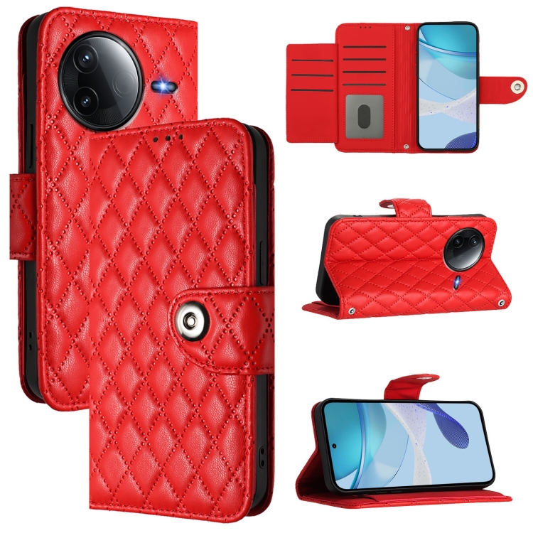 

For Redmi K80 5G / K80 Pro 5G Rhombic Texture Flip Leather Phone Case with Lanyard(Red)