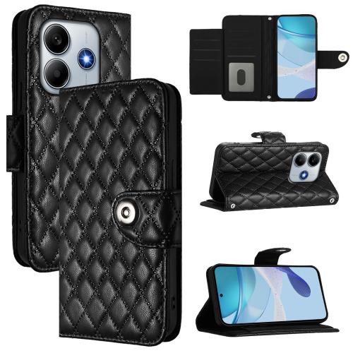 

For Redmi Note 14 5G Global Rhombic Texture Flip Leather Phone Case with Lanyard(Black)