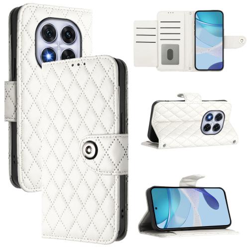 

For Redmi Note 14 Pro 5G Global Rhombic Texture Flip Leather Phone Case with Lanyard(White)