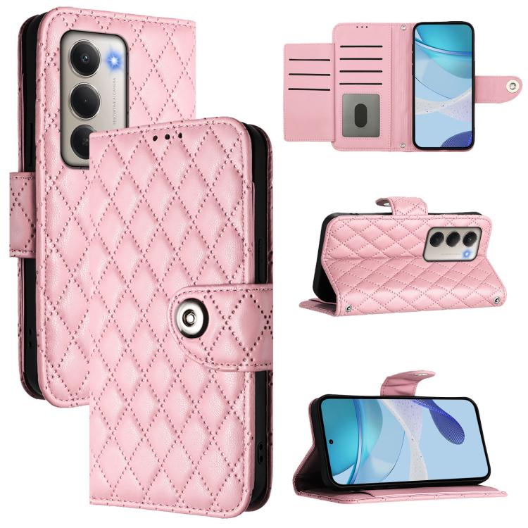 

For Redmi 15 5G Global / 15 4G SEA Rhombic Texture Flip Leather Phone Case with Lanyard(Pink)