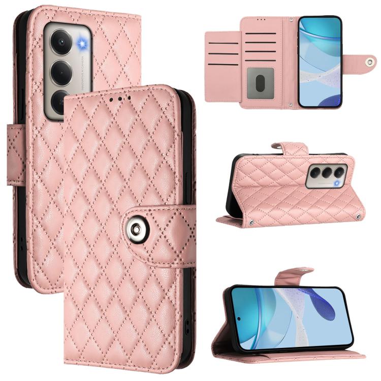 

For Redmi 15 5G Global / 15 4G SEA Rhombic Texture Flip Leather Phone Case with Lanyard(Coral Pink)