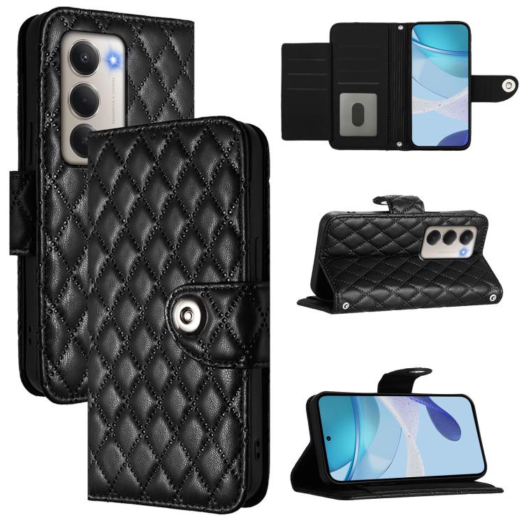 

For Redmi 15 5G / 15 4G EU 171mm Rhombic Texture Flip Leather Phone Case with Lanyard(Black)