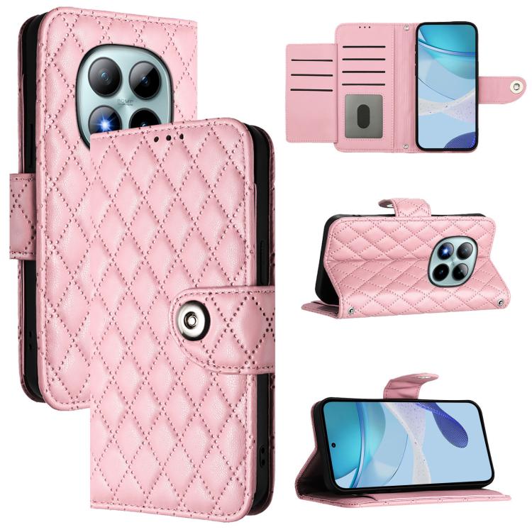 

For Redmi Note 15 Pro+ 5G Global 163.3mm Rhombic Texture Flip Leather Phone Case with Lanyard(Pink)