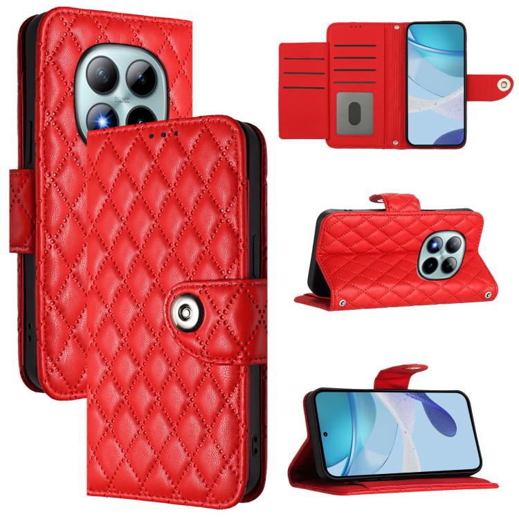 

For Redmi Note 15 Pro+ 5G Global 163.3mm Rhombic Texture Flip Leather Phone Case with Lanyard(Red)