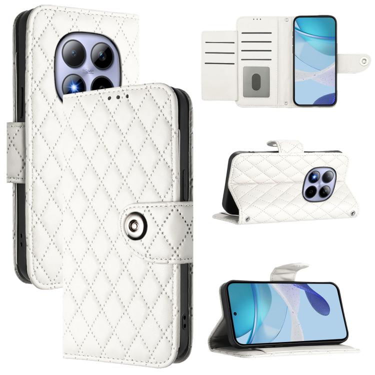 

For Redmi Note 15 Pro 5G Global 163.6mm Rhombic Texture Flip Leather Phone Case with Lanyard(White)