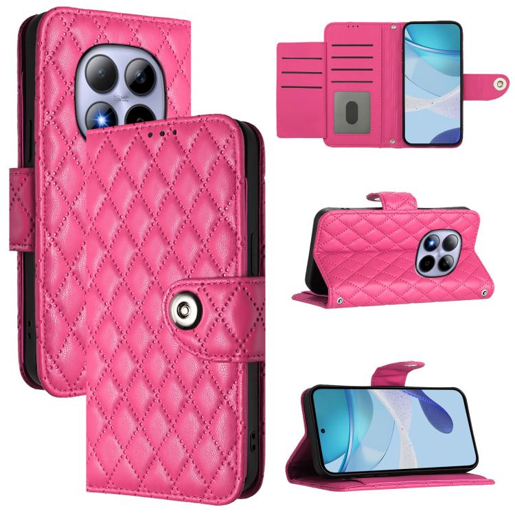 

For Redmi Note 15 Pro 5G Global 163.6mm Rhombic Texture Flip Leather Phone Case with Lanyard(Rose Red)