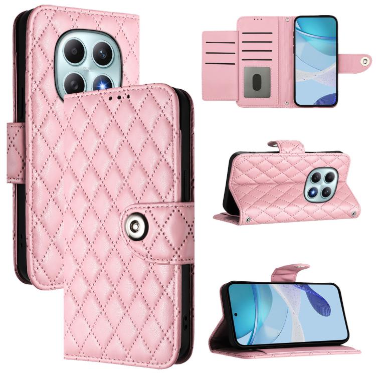 

For Redmi Note 15 4G / 5G Global 164mm Rhombic Texture Flip Leather Phone Case with Lanyard(Pink)