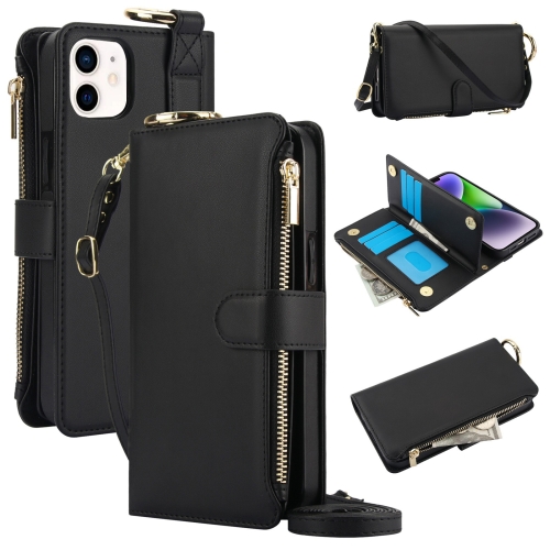 

For iPhone 11 Crossbody Ring Multifunctional Wallet Leather Phone Case(Black)