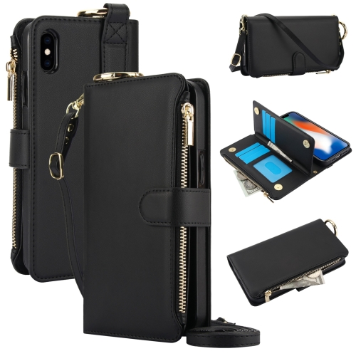 

For iPhone XR Crossbody Ring Multifunctional Wallet Leather Phone Case(Black)