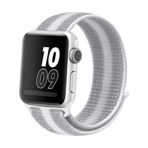 For Apple Watch Ultra 49mm / Series 8&7 45mm / SE 2&6&SE&5&4 44mm / 3&2&1 42mm Nylon Loop Watch Band(Striped White) for xiaomi mi band 8 loop nylon watch band rainbow color