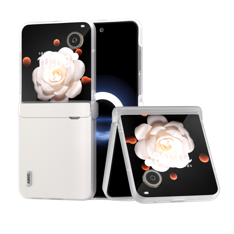 

For Honor Magic V Flip Three Parts Genuine Leather Elegant Frosted Transparent Edge Phone Case(White)