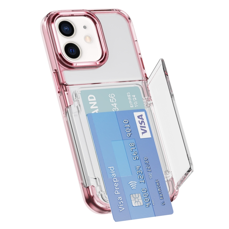

For iPhone 11 Card Holder Acrylic Hybrid TPU Phone Case(Transparent Pink)