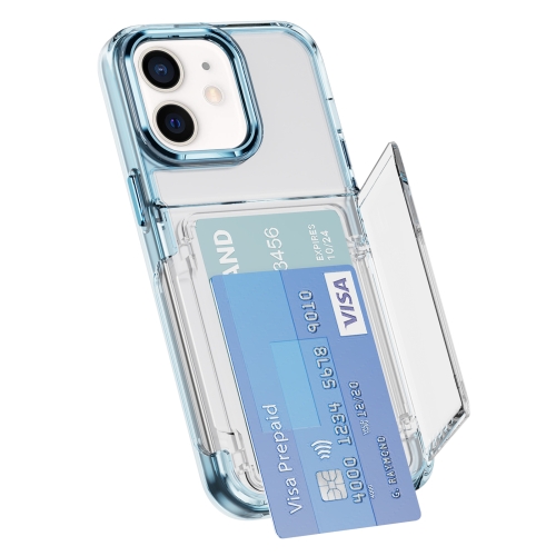 

For iPhone 11 Card Holder Acrylic Hybrid TPU Phone Case(Transparent Blue)