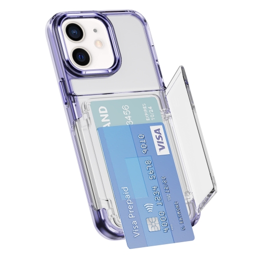 

For iPhone 12 Card Holder Acrylic Hybrid TPU Phone Case(Transparent Purple)